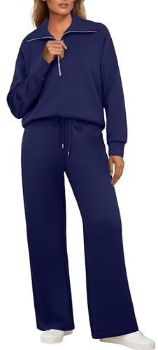 GRECERELLE Träningsoverall för kvinnor, komplett set med höstkläder, set för kvinnor, träningskläder, tvådelade kläder, långärmad halv dragkedja, vardaglig pullover toppar och joggingbyxor med fickor