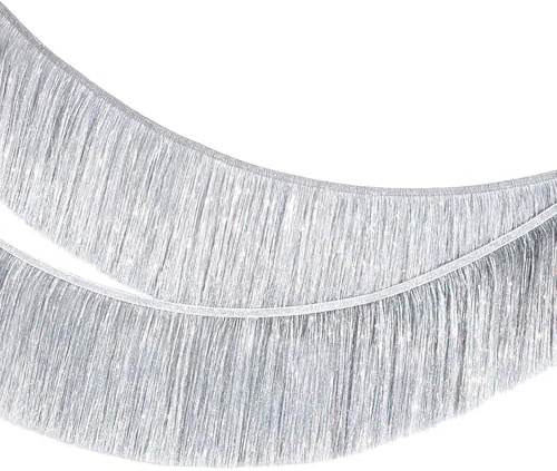 MOMAHUA 2M Guirlande à Franges,20cm Argent Métallique Brillant Tinsel,Décoration Fête en Feuille pour Anniversaire,Marriage,Nouvel an,DIY Photobooth