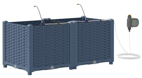 vidaXL Macetas Rectangulares de Resina Grises 80 x 40 x 37.5 cm Set de 2 Resistentes a UV, Estilo Ratan, Amplio Almacenamiento para Plantas, Caja de Jardín, Diseño Texturizado con Recubrimiento en Po