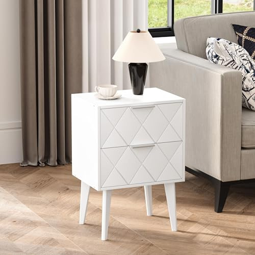 IRCPEN Mesitas de Noche Blancas con Dos Cajones Bedside Table