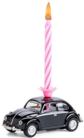 :: Auto mit kleiner Geburtstagskerze kompatibel mit VW Käfer (schwarz) (20.5Ks)