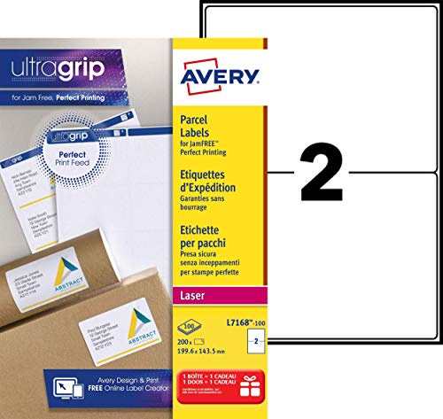 AVERY - 200 Étiquettes Adresse Autocollantes Blanches Personnalisables - Sans Bourrage - Format 199,6 x 143,5 mm - Impression Laser