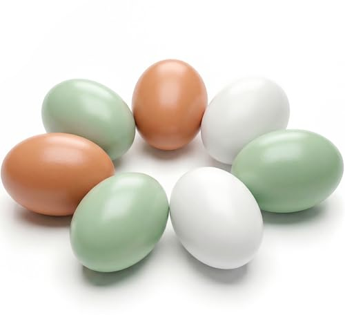 SallyFashion 7 Pcs Wooden Fake Eggs, 3 Colors Wood Fake Chicken Nesting Eggs for Crafts Home Decor