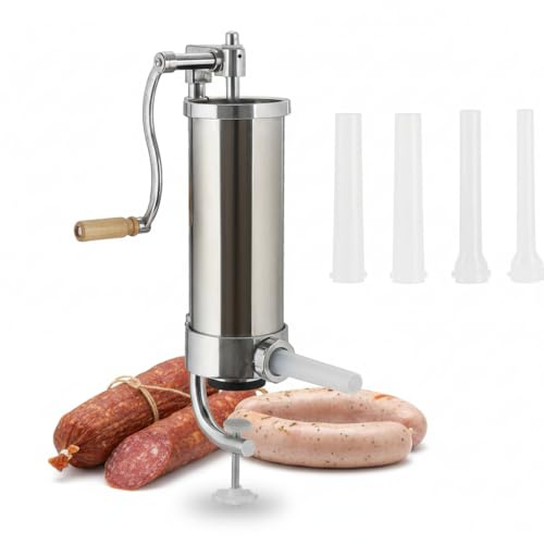 Melko Wurstfüller Wurstfüllmaschine mit Kurbel 3,5 l Edelstahl 4 Füllrohre