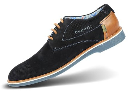 bugatti Modischer Suede Halbschuh Lace-up aus Obermaterial echt Nubuk und Glattleder, Dark Blue, 46 EU