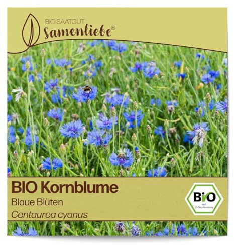 Samenliebe BIO Kornblume Samen Blaue Blüten Blumenwiese Bienenweide blau 200 Samen samenfestes Blumen Saatgut für Gewächshaus Freiland und Balkon BIO Blumensamen mehrjährig