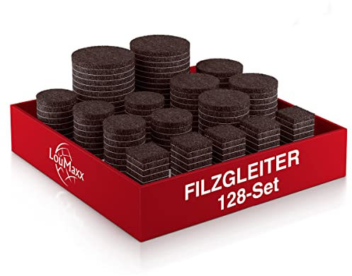 LouMaxx Juego de 128 Deslizadores de Fieltro autoadhesivos (Redondos y rectangulares), Color Blanco