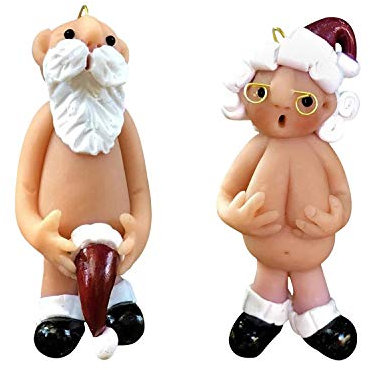 DWTECH 2 Pack Naughty Santa Ornament Set - 5.2cm Naked Santa Home Indoor Table Decor for Christmas Party Tree Hanging
