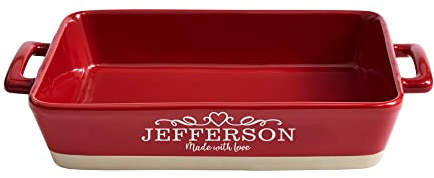 Let's Make Memories Personalized Made With Love Stoneware Lasagna Dish - For Mothers Day - For Mom Grandma Wife Mother in Law - Cookware - For Her - Lasagna Dish - Red