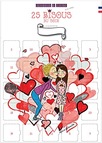 Calendrier Avent/Après des Bisous | 25 jours de Tendresse avec Papa et maman | A3 avec Chevalet | 25 Bisous Rigolos | Personnalisables avec Prénom | Affiche Illustrée sans Chocolat ni Objet