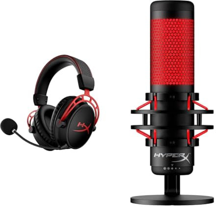 HyperX Cloud Alpha Wireless - Gaming Headset for PC, 300-hour battery life, DTS Headphone & QuadCast – Standalone Microphone for streamers, content creators and gamers PC, PS4, and Mac, usb