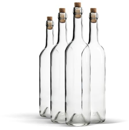 WYSKONT Bouteille 750ml Bordeaux 8 pièces avec bouchon - Bouteilles de vin vide pour brasserie à la maison - Boîte de rangement pour boissons - Décoration de service - En verre transparent