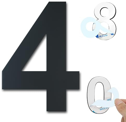 Ywonoby House Numbers - 3 Inch Self Adhesive Metal Stainless Steel Door Numbers Stickers for House Mailbox Apartment Hotel Courtyard - Black(4)