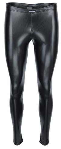 Vantissimo Leggings da uomo, realizzati in Germania, colore nero, effetto lattice, raso lucido, in ecopelle, con effetto bagnato, pantaloni in pelle, Nero satinato lucido, XXL
