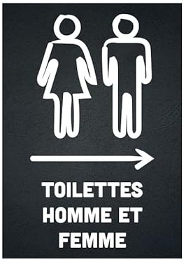 Panneau PVC TOILETTES HOMME ET FEMME flèche à droite fond noir format A5