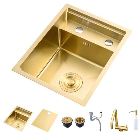 Lavelli da Bar Nascosti Dorati,Lavello da Bar da Cucina con Coperture,Pratico Lavello da Bar,con Rubinetto Pieghevole,per Incasso E Sottopiano (S : 35x48x22cm)