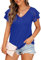 QIXING Women's Summer Blouses Double Lace Ruffle Short Sleeve V Neck Tops Loose Casual Tunic T-Shirts for Women UK (Royal Blue, XL)