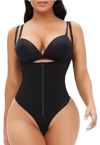 KIRYU Shapewear for Women Tummy Control Fajas Colombianas Post Surgery Compression Garment Girdle Body Shaper Thong Bodysuit, Black, Medium