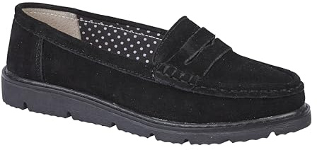Jo & Joe Ladies Suede Leather Slip-on Smart/Casual Work Walking Summer Shoes Sizes 4-8 (Black, UK Footwear Size System, Adult, Women, Numeric, Medium, 6)