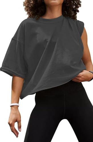 AirMood Oversize Workout Crop Tshirt Tops Oversized Casual Basic Loose Fitted Tees T-Shirts (Dark Gray,M)