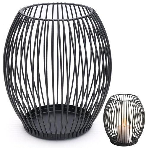 Cisolen Metal Mesh Candle Holder Cage Candle Holders Oval Black Lantern for Pillar Sticks Holder Birdcage Holder for Candleholder Candelabra for Christmas Wedding Dinning Table Ornaments