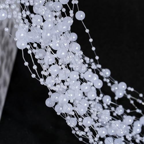 YIEUR Ghirlanda di perle bianche da 52 metri, 40 fili, in acrilico bianco, per decorazione da tavolo, matrimonio, albero di Natale, pannolini, decorazione per feste, artigianato, gioielli (bianco)