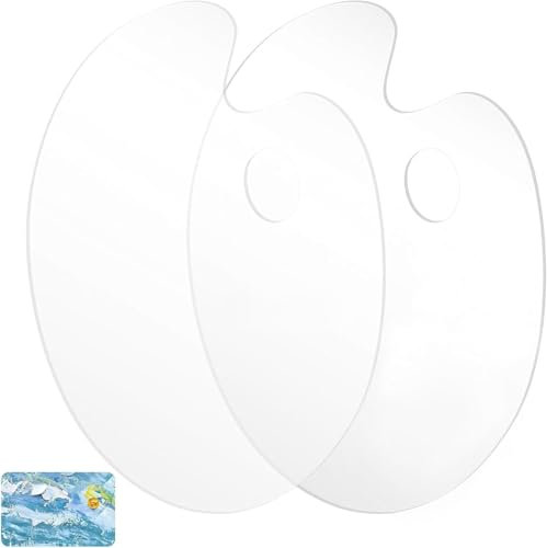 Klare Acryl Malpalette, Mischpalette Acrylfarben, Transparent Oval Palette Acryl, Ovale Kunstpalette, Malpalette Mischpalette, für DIY Kunst Malerei, 15×25cm Kunstpalette,2 Stücke
