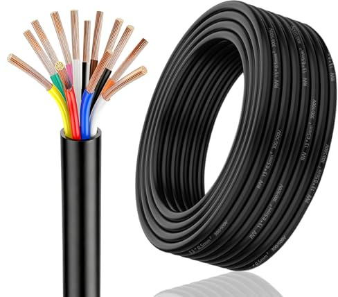 Qiping Cable Redondo de 13 núcleos, 13×0,5mm² 2M Cable alargador de 13 polos, 12V/24V cable electrico,adecuado para remolque/barco/conexiones de cableado de luz LED