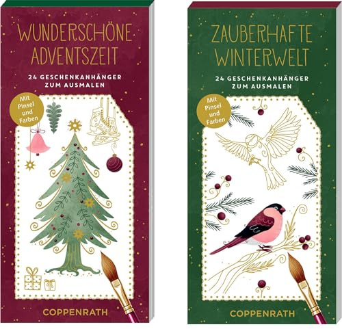 Kreativ-Adventskalender - Wunderschöne Adventszeit / Zauberhafte Winterwelt: 24 Geschenkanhänger zum Ausmalen - Mit Pinsel und Farben