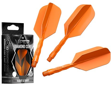 Viper Diamond Core Integrated Dart Flight & Shaft System - Precision Darting Accessory with Tough Polymers for Enhanced Performance, Set of 3, InBetween Shaft, Slim Flight, Neon Orange