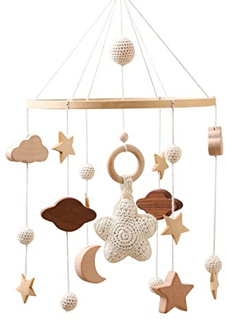 Mamimami Home Babybett Mobile Sterne Glocke Neugeborenen Krippe Kinderbett Hängende Bettglocke Glocke Dekoration Junge Mädchen （beige）