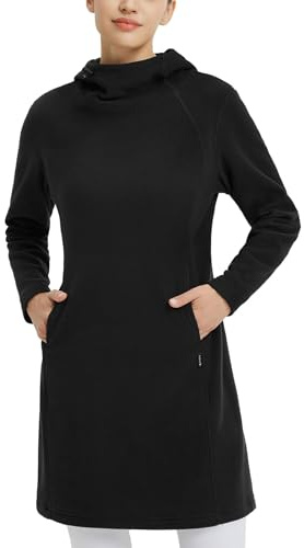 baleaf Women's Fleece Sweatshirt Dress Thermal Long Winter Fall Tunic Dresses Outfits with Pocket Hooded Pullover Black M