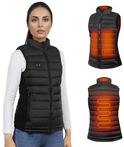 WUEAOA Chaleco Calefactable Mujer, Chalecos Calefactables Mujer, chaleco Termico Electrico,Chaqueta calefactable mujer, chaleco Termico con Bateria 10000 mAh Ligero & Elegante,Para Invierno & Exterior