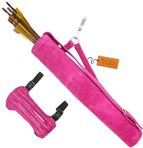 Faretra per tiro con l'arco in pelle rosa, realizzata a mano, cinghie regolabili per spalle e vita, ganci a sgancio rapido, design durevole