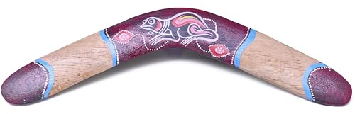 Australian Treasures Boomerang-groda, 40 cm, trä, handmålad groddesign, lekfull aboriginal stil för barn