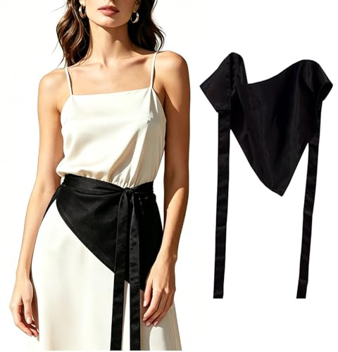 VPbao Women's Fringe Satin Triangular Waist Scarf, Wide Waist Belt Cincher | Silky Decorative Sash, Versatile Adjustable Tie Ethnic Waist Accessory Tassel Hip Scarf for Jeans Dresses