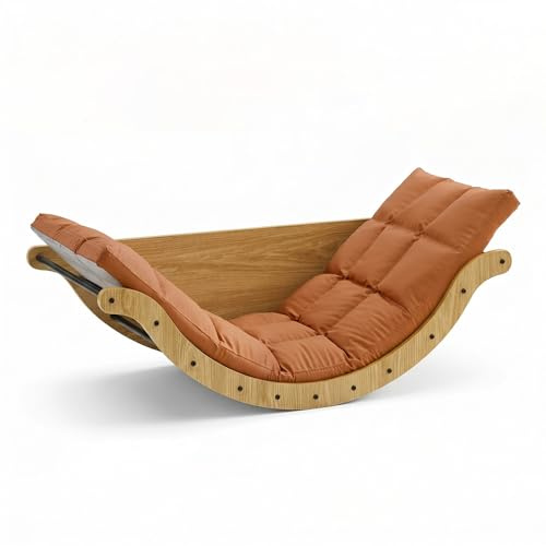 GOLDFAN Garden Rocking Chair for Adults with Removable Cushion, Anti-Tilt Outdoor Lounge Recliner, Faux Leather Relax Chair for Patio Balcony (orange)
