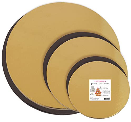Scrapcooking 5200 – Juego de 6 soportes variados para tartas de Cartón Dorado, Ø14,18, 22 cm