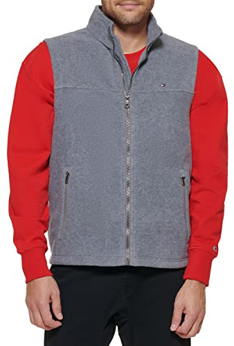 Tommy Hilfiger Men's Polar Fleece Vest, Light Grey, Large