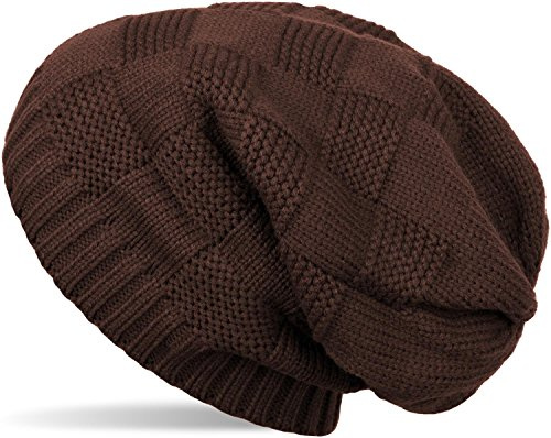styleBREAKER Gorro Beanie de Punto inglés, Slouch, Beanie Largo, Unisex 04024137, Color:Marrón Oscuro