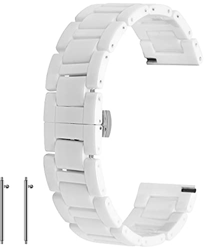 Bracelet de montre en céramique blanche pour homme Fermoir de déploiement Bracelet montre à dégagement rapide 20mm