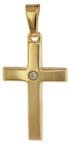 trendor Kreuz-Anhänger mit Zirkonia 19 mm Gold 585 / 14K Damen Anhänger Gold, modischer Kreuzanhänger, Geschenkidee, zauberhafter Schmuck aus Echtgold 75448