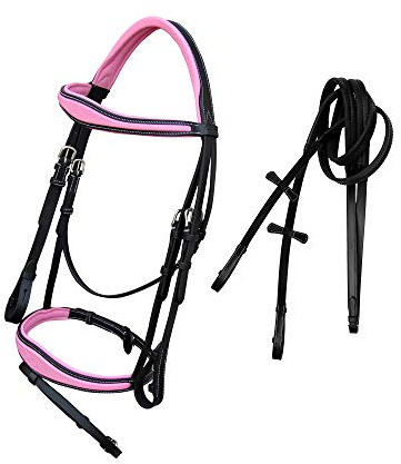 Exion Pink English Bridle for Horses | Anatomic Snaffle Noseband & Browband Jumping English Bridle With Flash | Royal English Bridle (Black, Cob)