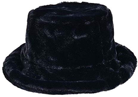 KGM Plain Colour Soft Fleecy Faux Fur Bucket hat - Festival Summer Winter Hats (Black)
