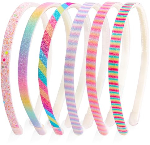 Candygirl Glitter Headbands for Girls,6Pcs Cute Non-slip Thick Plastic Hairbands with Teeth,Sparkly Sequins Rainbow Headband for Little Girls Kids Glitter Hair Accessories Colorful Stripe Alice Bands