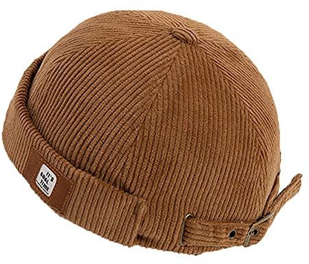 Men Hats Docker Cap Hats Beanie Sailor Cap Worker Hat Rolled Cuff Retro Brimless Hat with Adjustable (DZM92*Khaki)