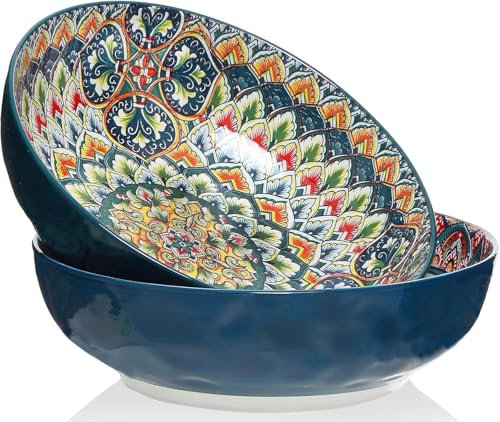 Qlans Cuencos para servir de 10.2 pulgadas y 75 onzas, cuencos de frutas, ensalada, cuencos para pasta, platos de servir para entretenimiento, cuencos grandes de colores vibrantes para fiestas