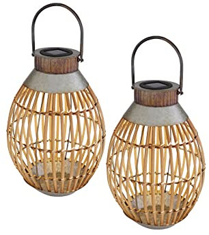LED Solarlaternen 2er Set aus Bambus Rohren, hängend oder stehend, Höhe 37,5cm