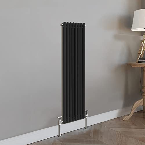 Blümme Traditional Cast Iron Style Double Column Black Vertical Radiator 1500 x 380mm – Perfect for Bathrooms Kitchen Living Room