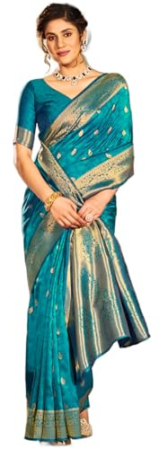 SWORNOF Kanjivaram Banarasi Damen-Seidensari Patola-Sari mit nicht genähtem Oberteil, freies Stück, Einheitsgröße